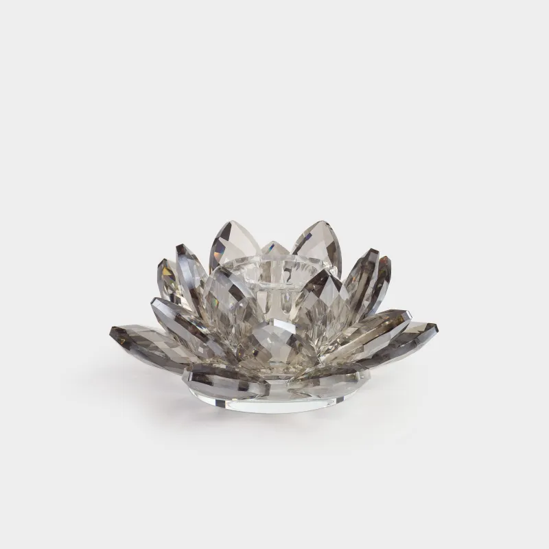 Candlestick, 11 cm, for a thin candle, glass, gray, Flower, Crystal flower