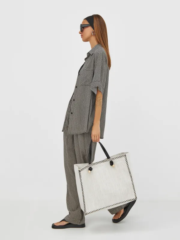 Women's bag, 44x35 cm, with stitches, canvas, beige, Solo, image-5