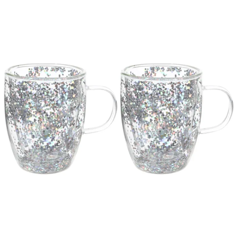 Mug, 290 ml, 2 pcs, glass B, with silver glitter, Air sparkly