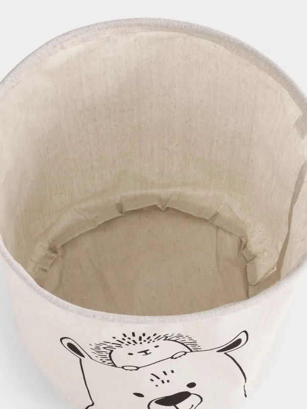 Storage bag, 35x40 cm, with handles, cotton/polyester, round, Milky, Bear and hedgehog, Funny world, image-4