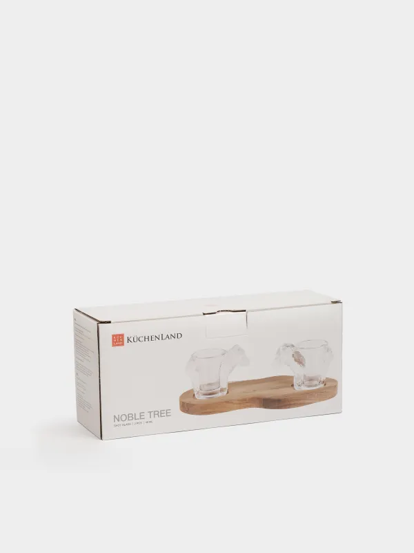 Drinking glass, 40 ml, 2 pcs, on a stand, glass/wood, Bear, Noble tree, image-4