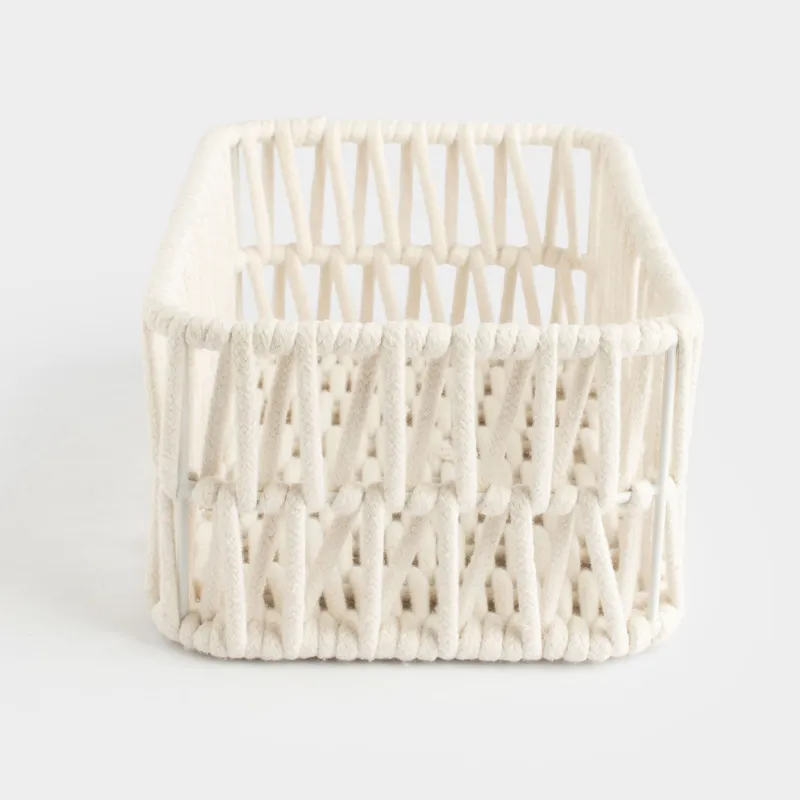 Storage basket, 34x24x14 cm, cotton / metal, rectangular, milky, Weaving, Cozy, image-3