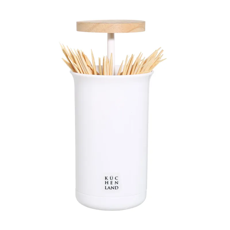 Toothpick container, 10 cm, plastic / rubber wood, White, White style, image-1