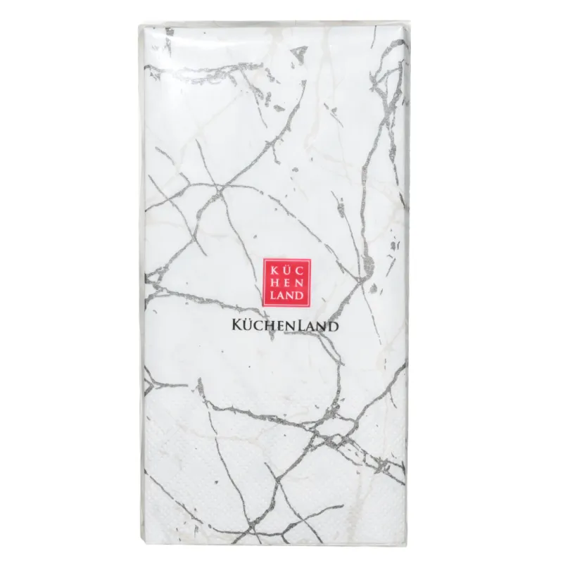 Paper napkins, 33x33 cm, 20 pcs, rectangular, white, Silver marble, Maniera, image-1