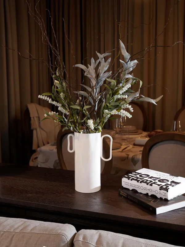 Flower vase, 27 cm, with handles, porcelain P, milky, Crumple, image-6