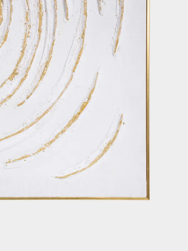 Framed painting, 80x80 cm, canvas / foil, beige-gold, Circles, Abstract, image-1