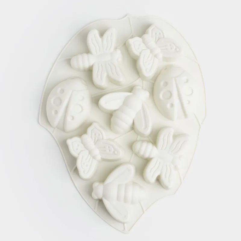 Cupcake baking dish, 28x21 cm, 8 compartments, silicone, milky, Bees / Butterflies, Honey