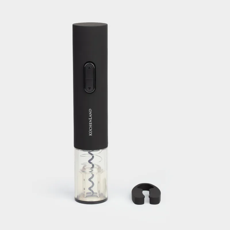 Electrical bottle opener, 25 cm, with foil cutter, Plastic, black, Bar