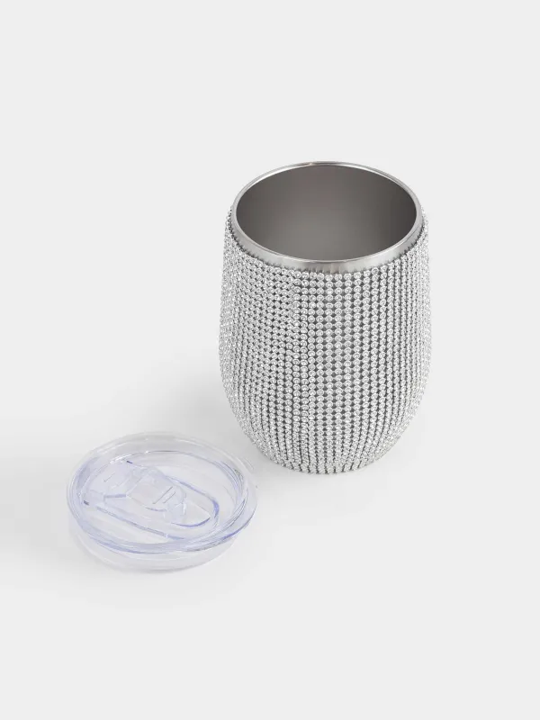 Thermo mug, 350 ml, steel / rhinestones, gold, Crystal decor, image-4
