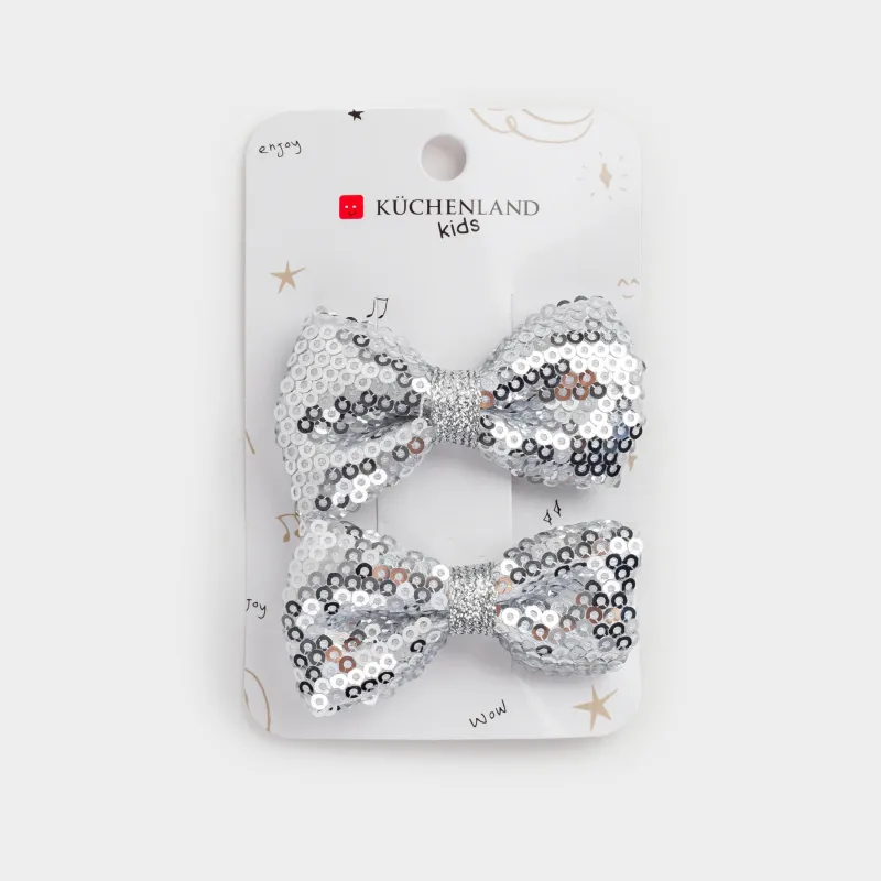 Hair clip, 6 cm, 2 pcs, Children's, Polyester / metal, White, Bows, Hairstyle, image-2