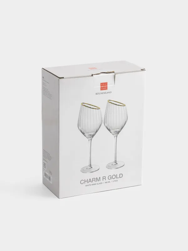 Drinking glass, 460 ml, 2 pcs, glass, with golden edging, Charm R gold, image-6