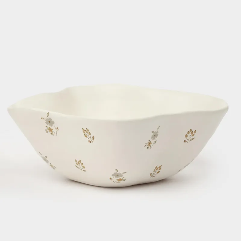 Salad bowl, 15x6 cm, 330 ml, ceramic, milky, Vintage flowers, La flore