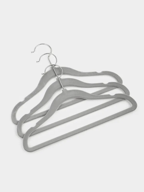 Hanger, 30 cm, 3 pcs, children's, flock, gray, Household, image-1