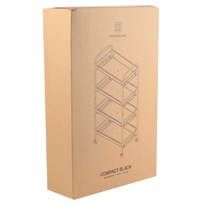 Bookcase, 4-tier, 44x26x83 cm, on wheels, metal, black, Compact black, image-5