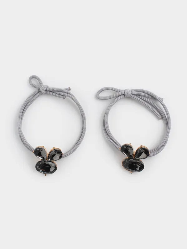 Elastic hair band, 4 cm, 2 pcs, polyester / plastic, black, Bunnies, Gracile, image-2