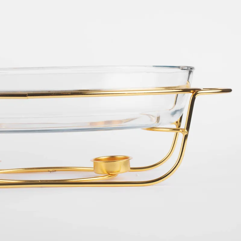 Chafing dish, 35x24 cm, glass T/steel, oval, golden, Classic gold, image-3