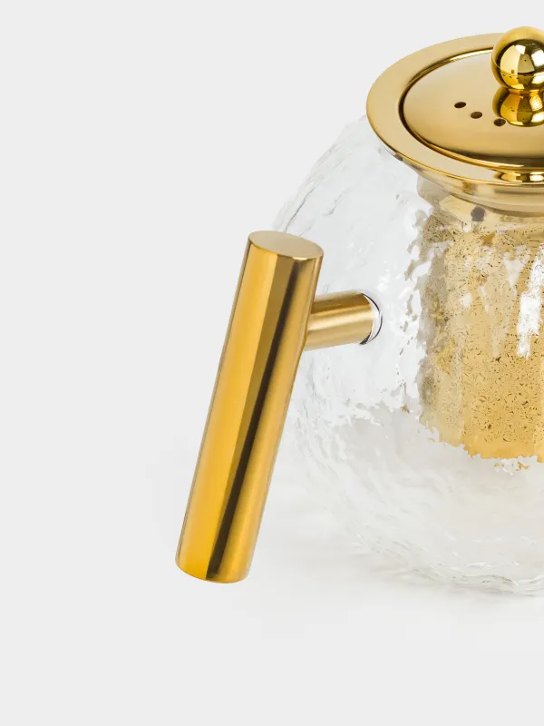 Teapot, 1,4 l, glass B/steel glass, golden, Glacial gold, image-2