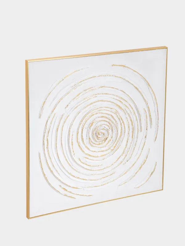 Framed painting, 80x80 cm, canvas / foil, beige-gold, Circles, Abstract, image-3