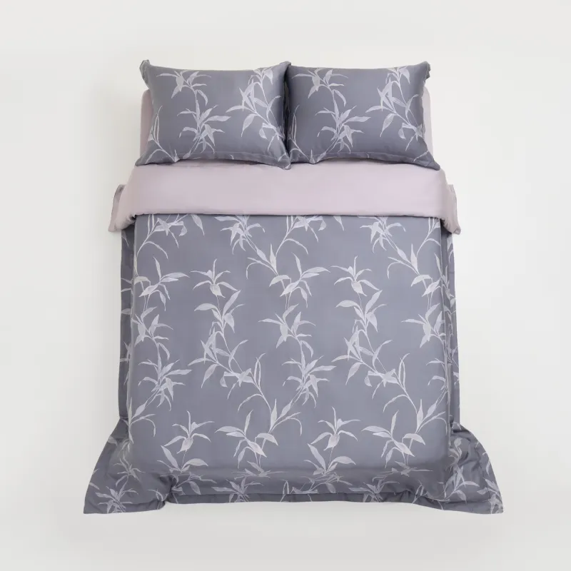 Bed linen set, euro, tencel 300 TC, gray-purple, Leaves,Tencel