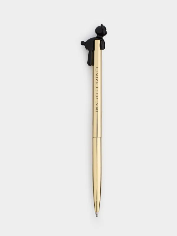 Ballpoint pen, 14 cm, with a figure, metal, gold, Black cat, Draw figure, image-1