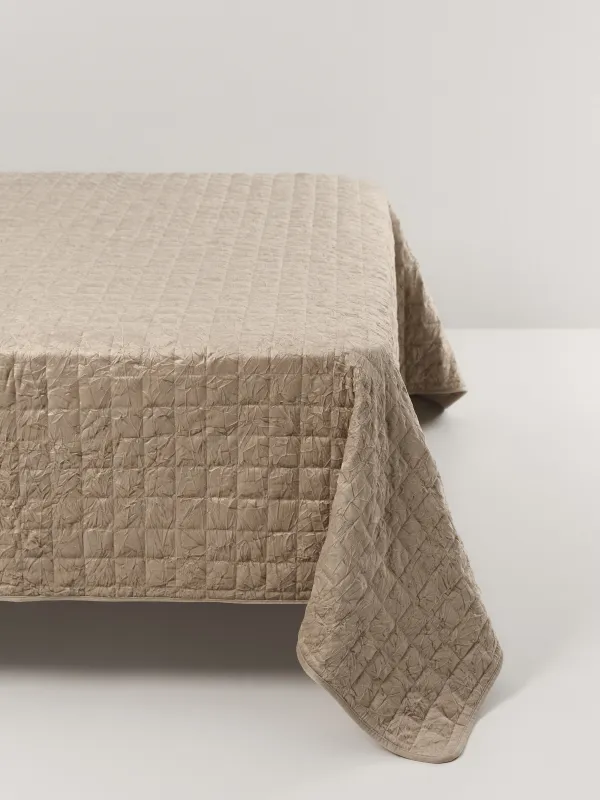 Bedspread, 220x240 cm, quilted, velvet/microfiber, beige, Squares, Stitch velvet, image-4