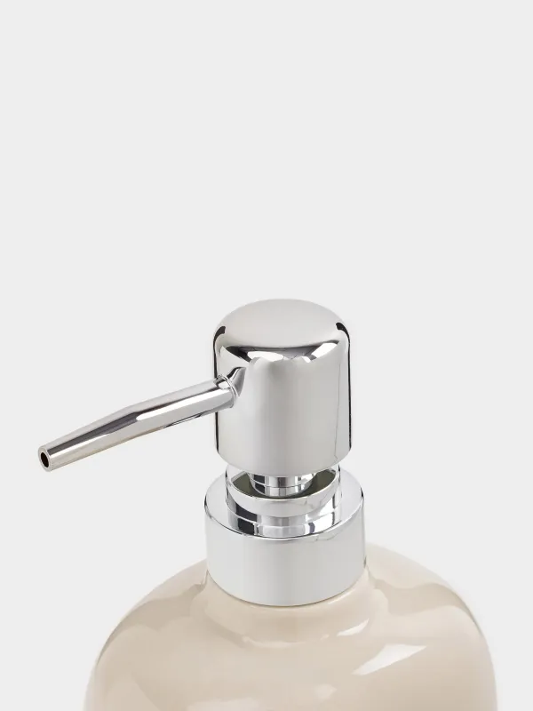 Liquid soap dispenser, 250 ml, ceramic / plastic, beige, Nira, image-2