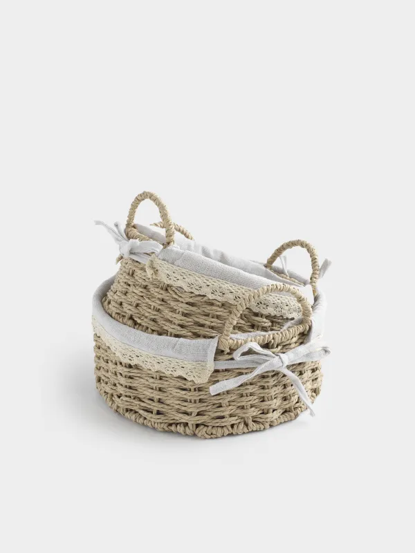 Storage basket set, 2 pieces, cellulose/cotton, round, Braided, image-3