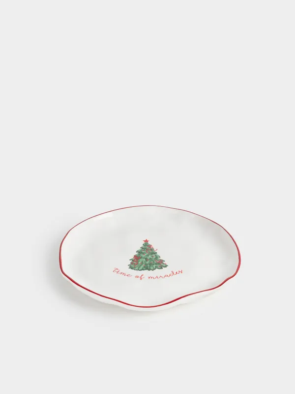 Dinner plate, 26 cm, ceramic, Christmas tree with bows, Christmas tree, image-1