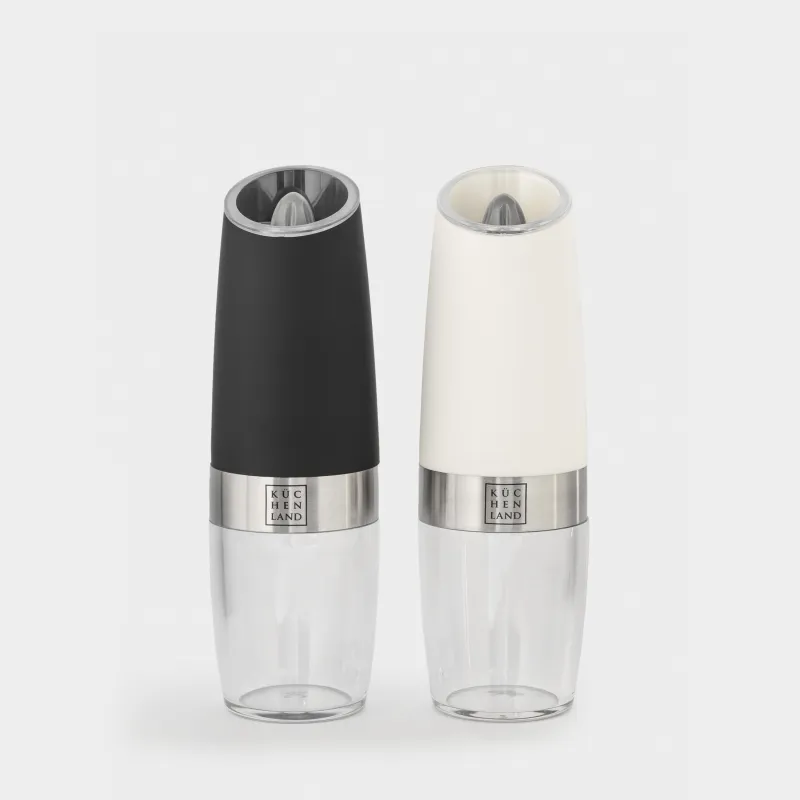 Spice mill, 20 cm, 2 pcs, Gravity, Plastic / Acrylic, LED W, Black / White, Spicy