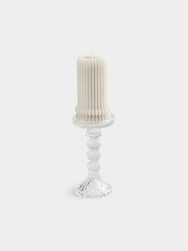 Candle holder, 16 cm, for one candle, on a leg, glass, Naiad, image-5