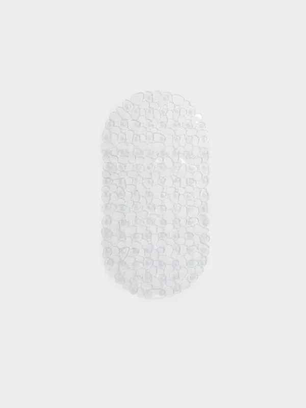 Bath/shower mat, 36x68 cm, with suction cups, PVC, Oval, White, Stones, Pebble, image-0