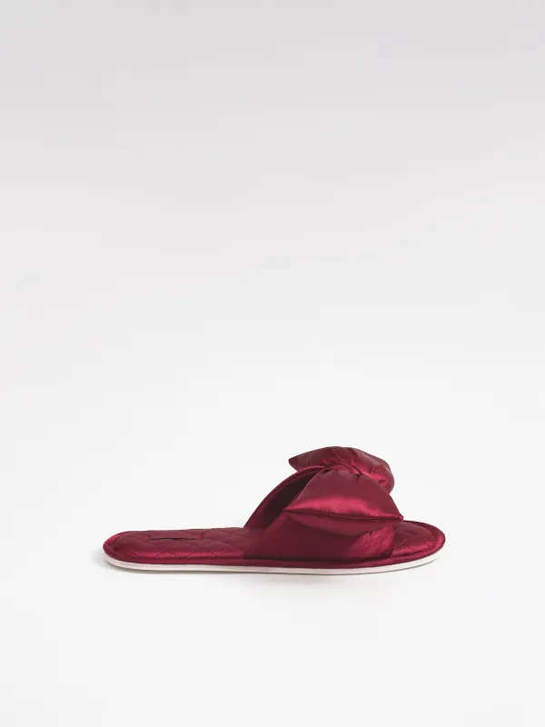 Women's slippers, homewear, size 36-37, satin, burgundy, Bow, Bow tape, image-0