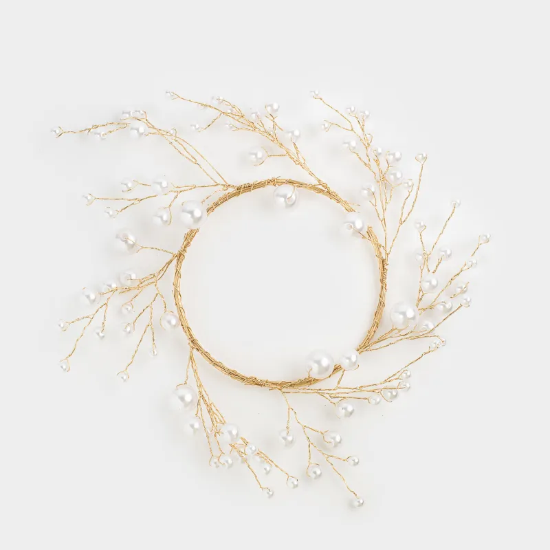 Napkin ring, 5 cm, plastic / metal, champagne, Pearls, Balls decor