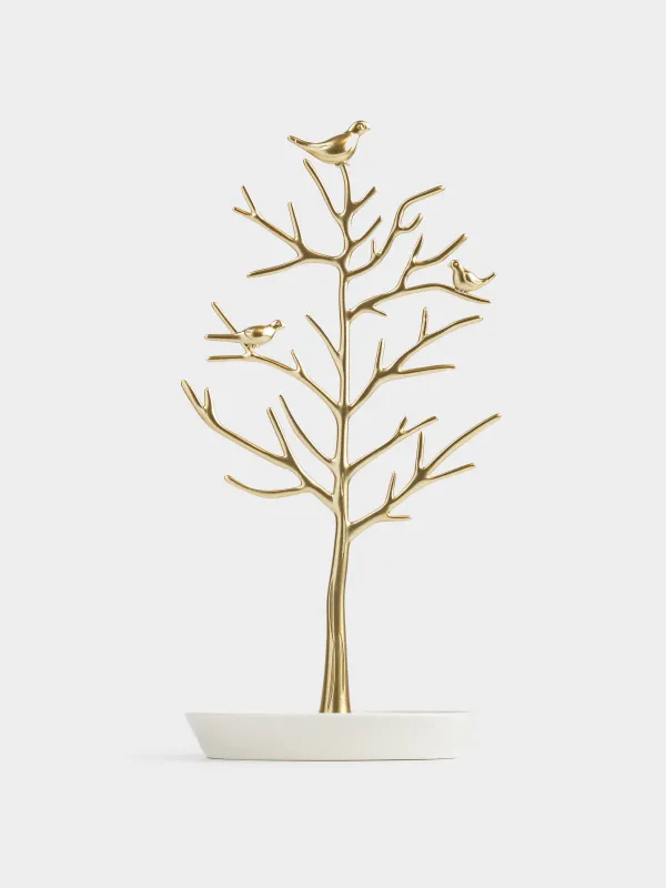 Jewelry holder, 30 cm, metal, gold, Wood with birds, Magic tree, image-2