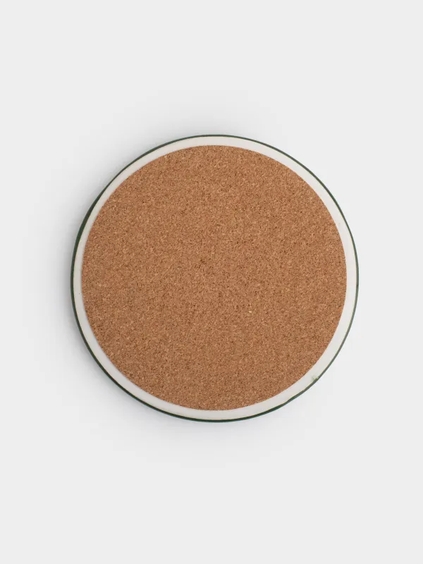 Coaster, 11 cm, round, ceramic / cork, White, Horse, Christmas green, image-2