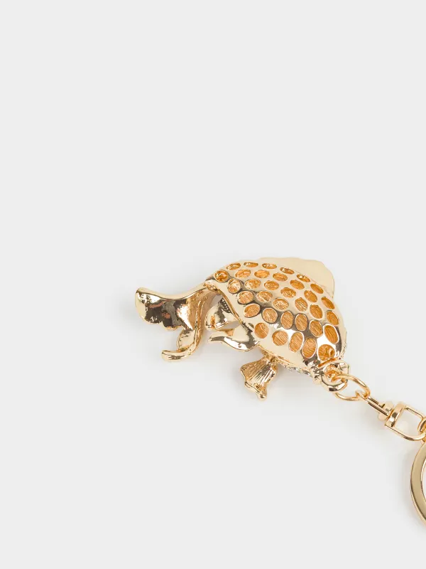 Keychain, 12 cm, metal / rhinestones, gold, Fish, Keychain crystal, image-4