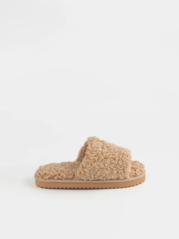 Women's slippers, homewear, size 36-37, plush, brown, Curled, image-0