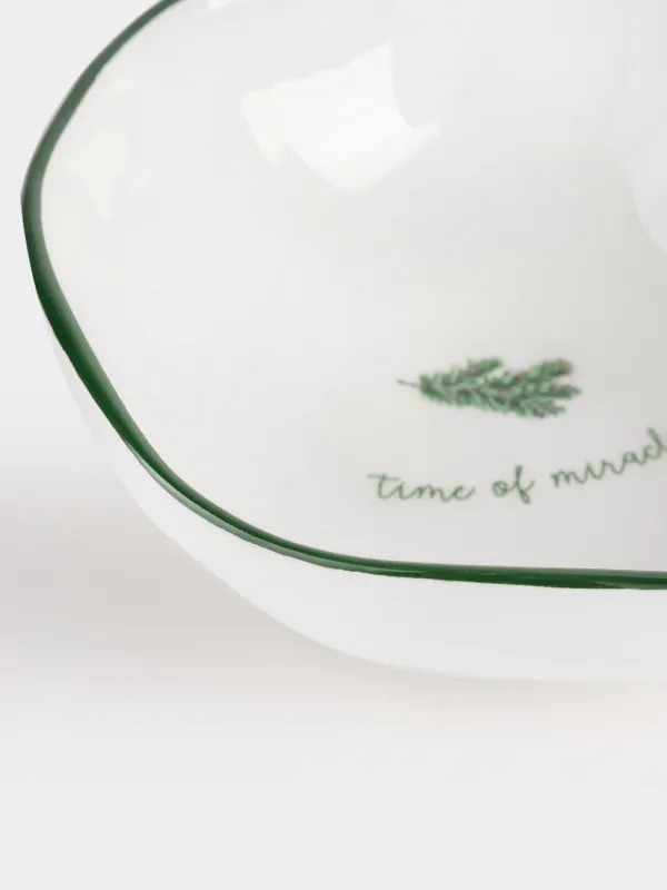 Salad bowl, 15x5 cm, 370 ml, ceramic, Fir branch, Christmas green, image-3
