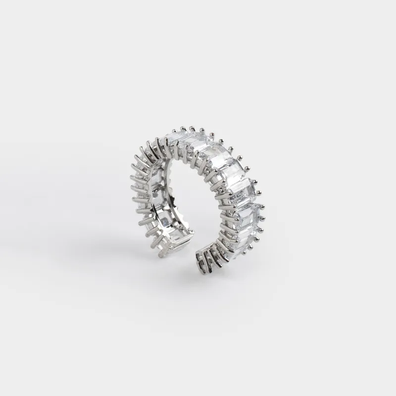 Ring, size S-M, single size, metal / glass, silver, Crystals, Jewelry crystal