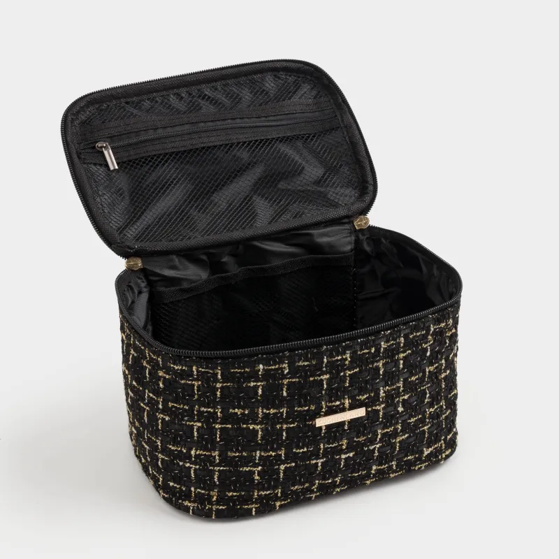 Cosmetic bag, 20x15 cm, with handle, tweed, black, Wenal, image-5