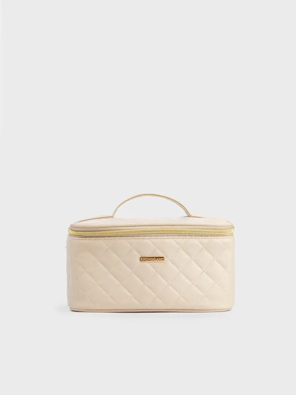 Cosmetic bag, 23x13 cm, quilted, with handle, polyurethane, beige, Quilted, image-0