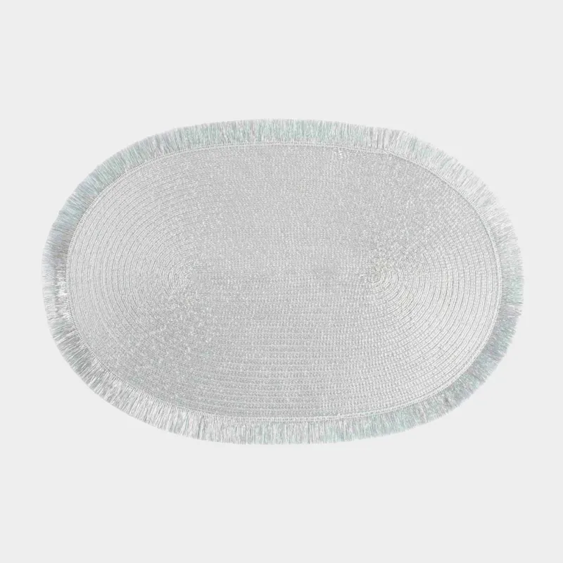 Placemat, 30x45 cm, fringed, polyester, oval, silver, Rotary shine
