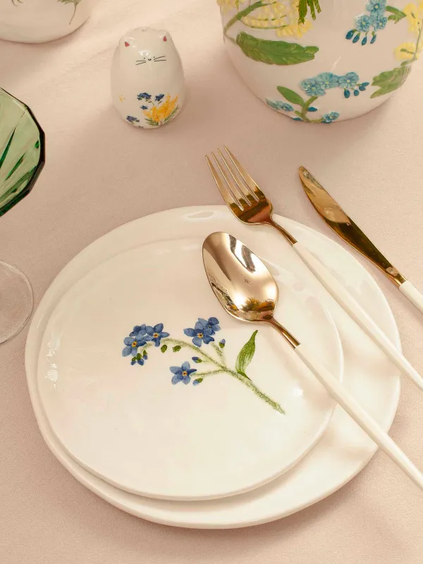 Snack plate, 19 cm, ceramic, white, Myosotis, Crumple print, image-5