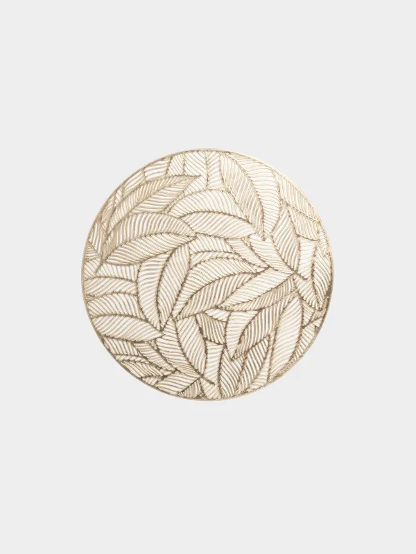 Placemat, 38 cm, PVC, round, golden, Leaves, Azhur Grid, image-0