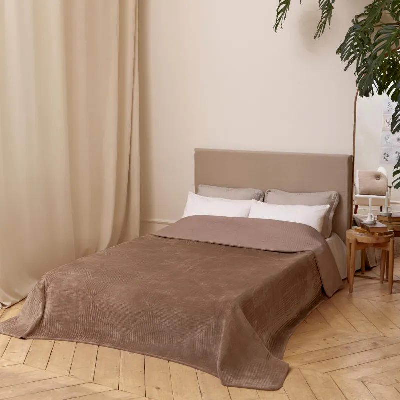Bedspread, 220x240 cm, quilted, velvet/microfiber, brown, Rhombuses, Stitch velvet