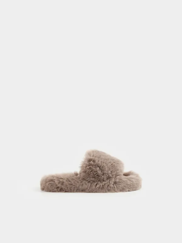 Women's slippers, home, size 36-37, artificial fur, brown, Bushy, image-0