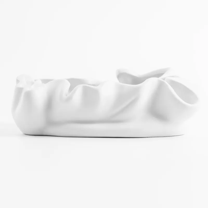 Decorative dish, 17 cm, ceramic, milky, Crumpled effect, Crumple, image-4