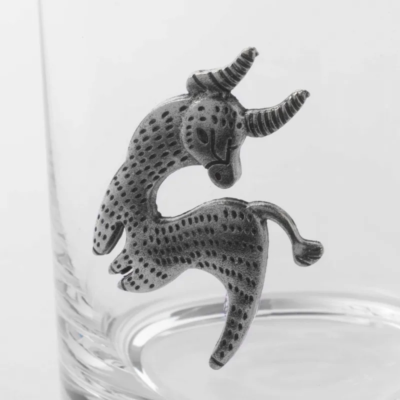 Whiskey glass, 10 cm, 340 ml, glass / metal, silver, Taurus, Zodiac, image-4