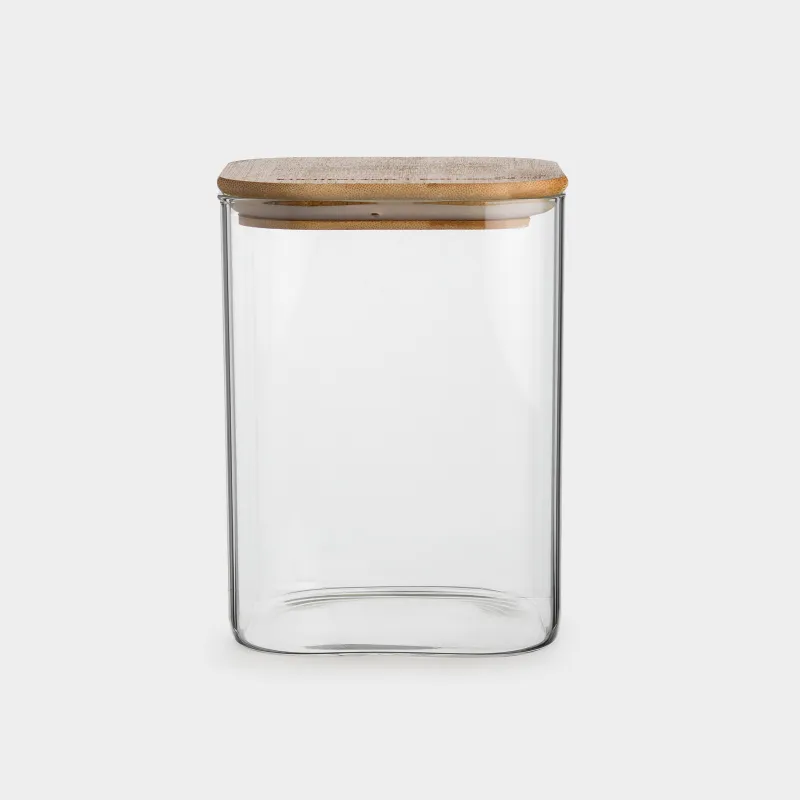 Bulk products jar, 850 ml, glass / bamboo, square, Home made