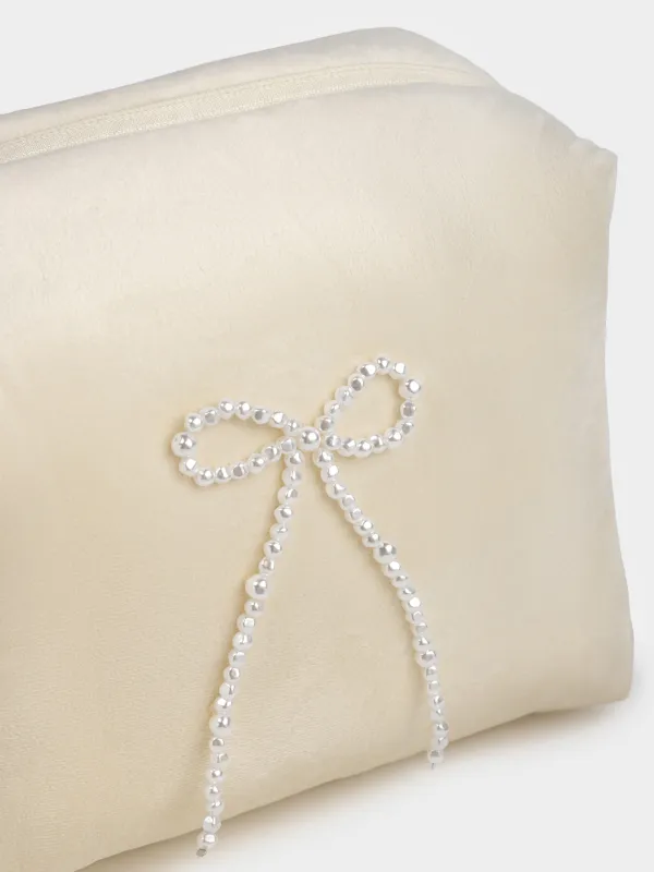 Makeup bag, 20x15 cm, polyester/plastic, milky, Pearl bow, Beauty box, image-2